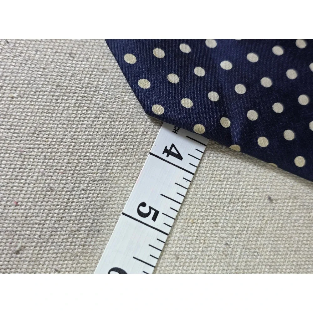 Bill Blass Mens Silk Polka Dot Tie Navy Blue Cream Handmade USA Printed Italy